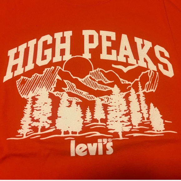 Levi’s orange tangerine 100% cotton High Peaks t-shirt NWT - Picture 3 of 9